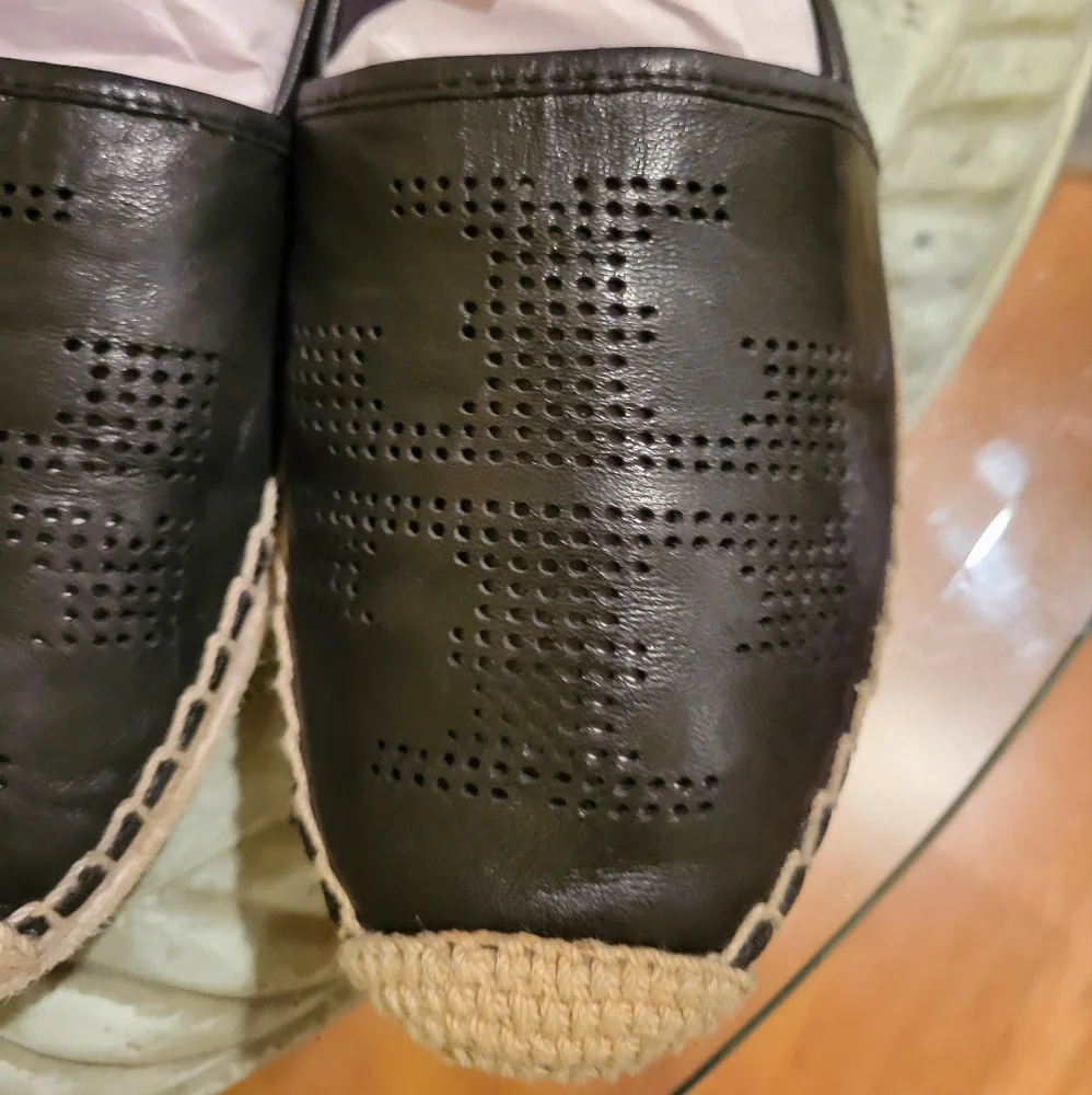Tory Burch Leather Logo Espidrilles Designer Summer Vacation Slip On 1213